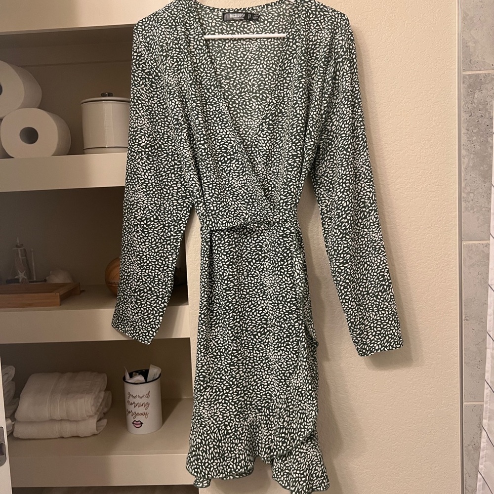 Misguided Green and White Dress